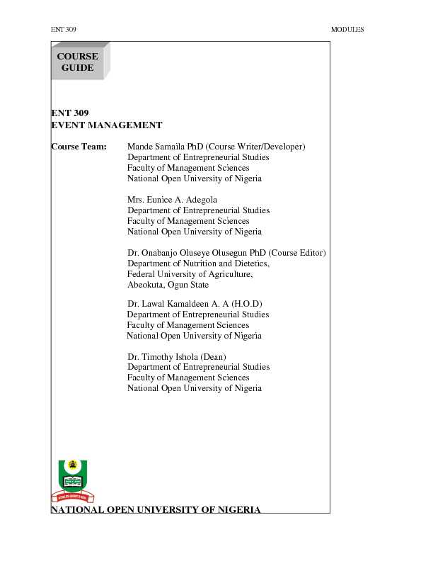[PDF] ENT 309 Event Management - National Open University of Nigeria