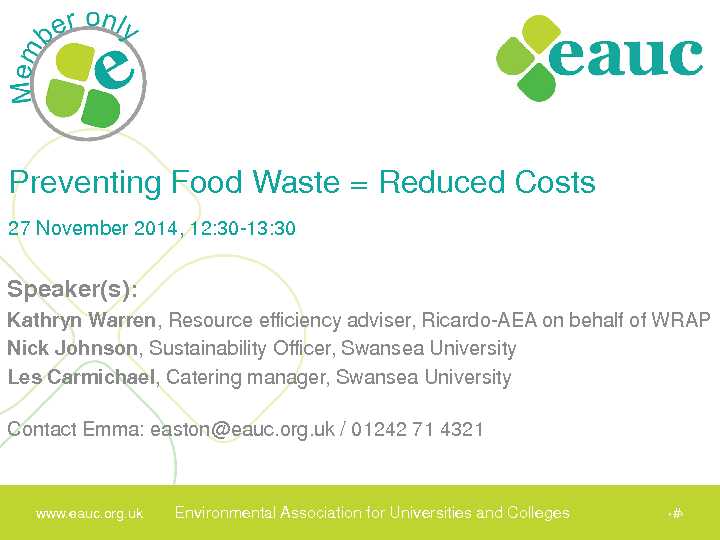 [PDF] Preventing Food Waste = Reduced Costs - EAUC