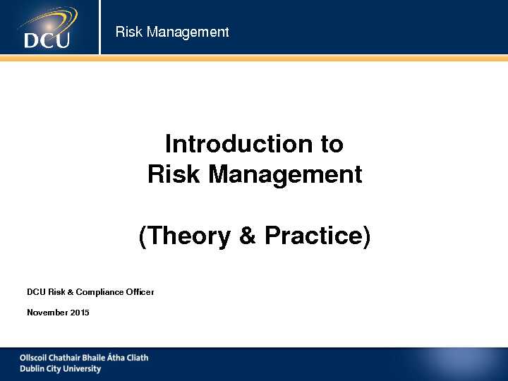 [PDF] Introduction to Risk Management (Theory & Practice)
