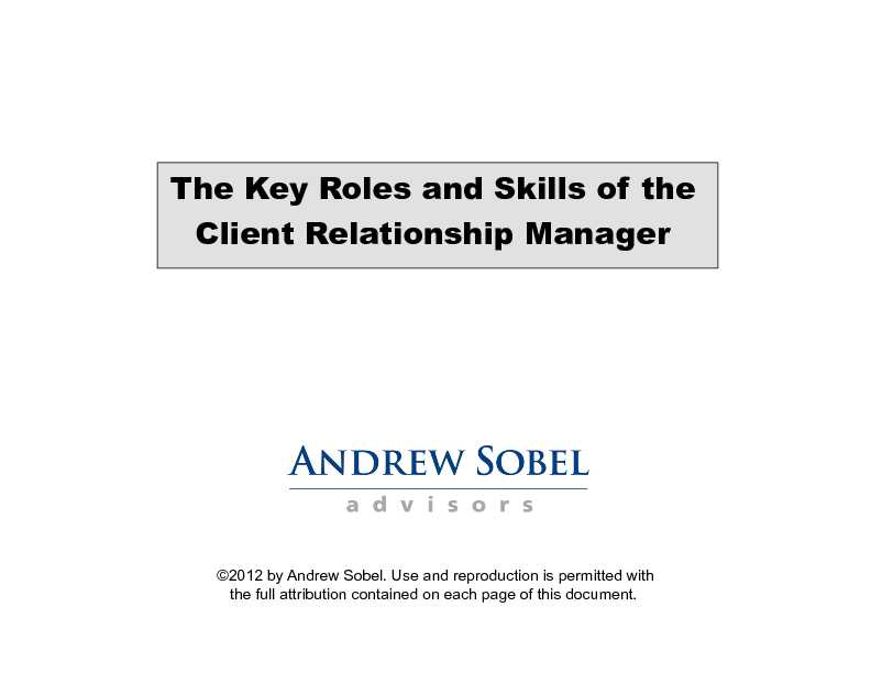 [PDF] The Key Roles and Skills of the Client Relationship Manager