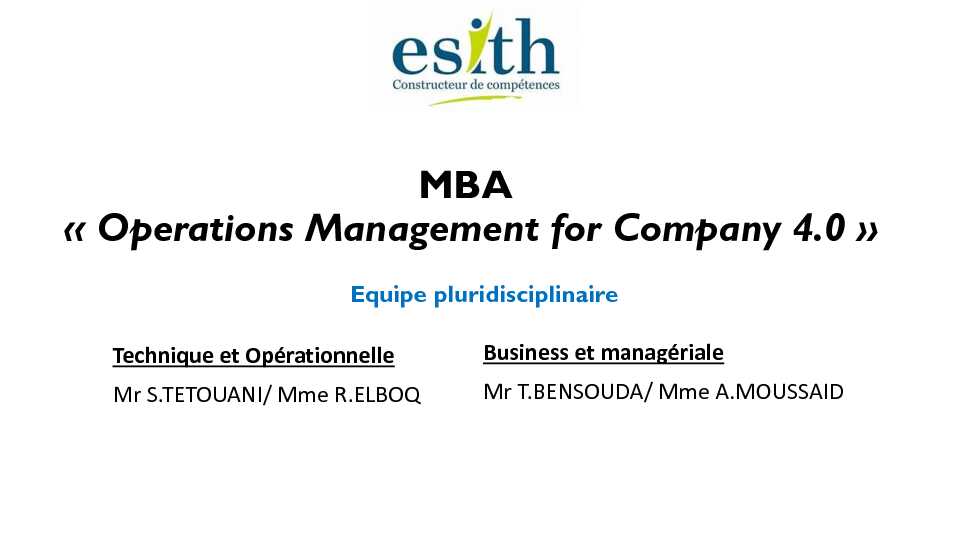 [PDF] MBA « Operations Management for Company 40 - ESITH