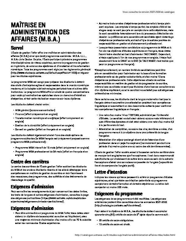 [PDF] Maîtrise en administration des affaires (MBA)