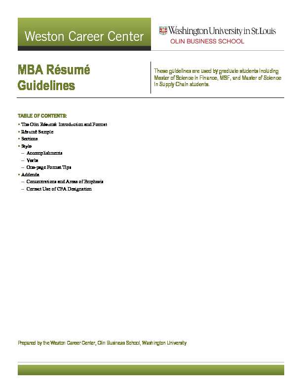 [PDF] MBA Résumé Guidelines - Weston Career Center