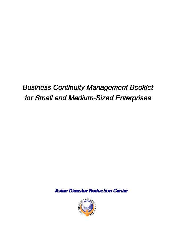 [PDF] Business Continuity Management Booklet for Small and Medium