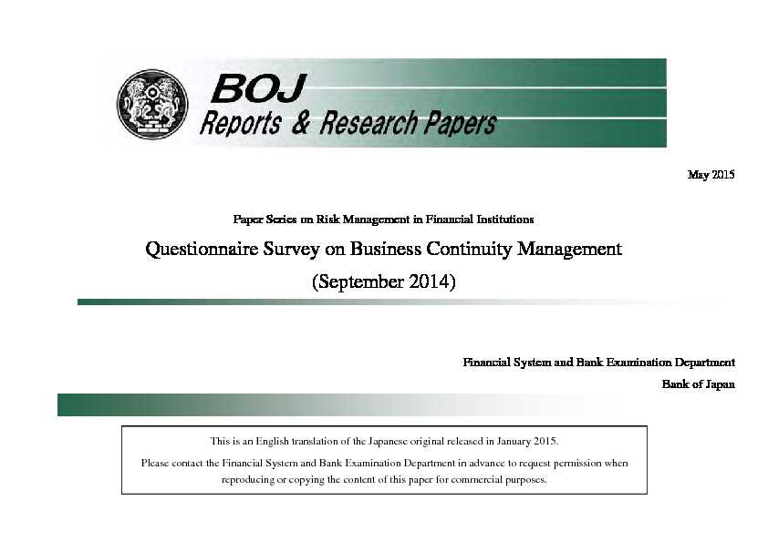 [PDF] Questionnaire Survey on Business Continuity Management