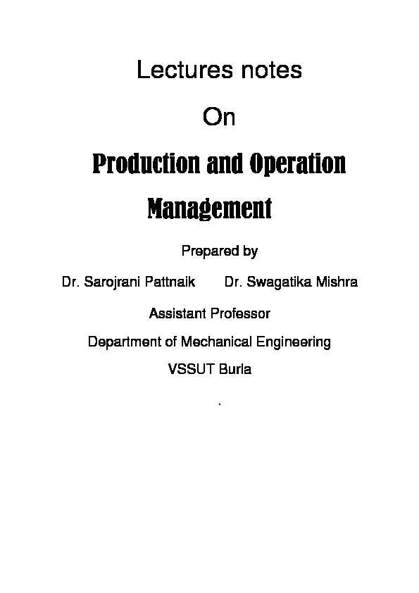 [PDF] Lectures notes On Production and Operation Management - VSSUT