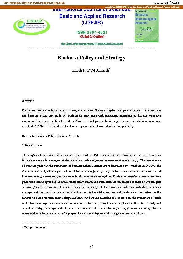 [PDF] Business Policy and Strategy - CORE