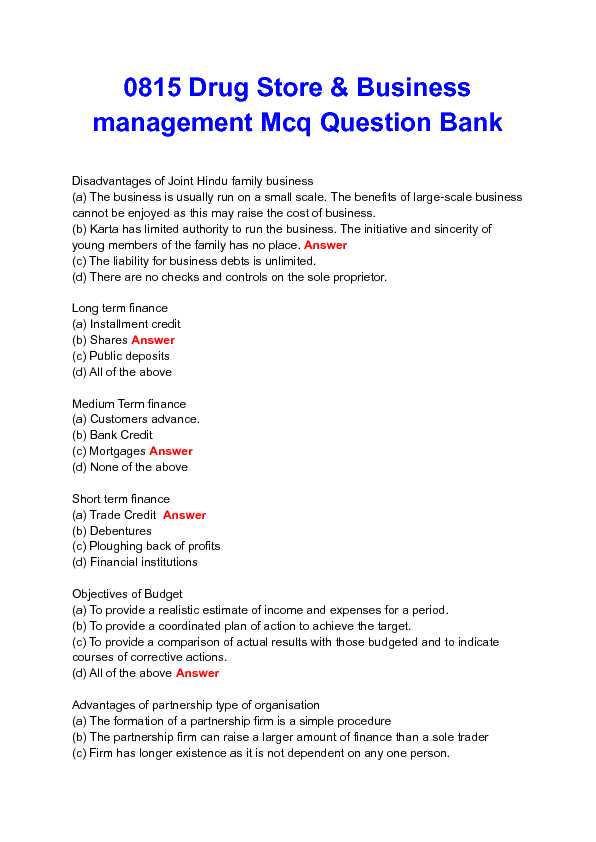 [PDF] 0815 Drug Store & Business management Mcq Question Bank