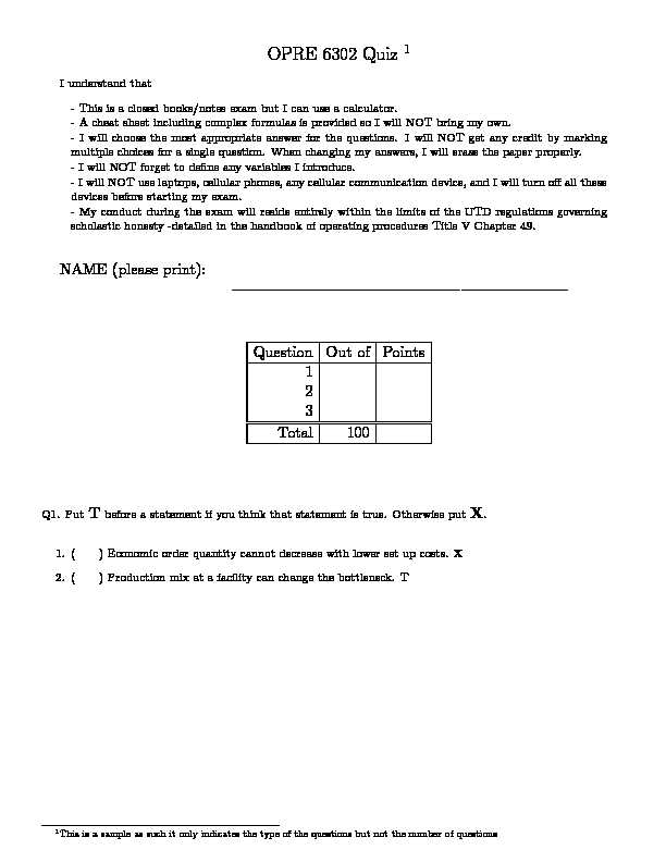 [PDF] OPRE 6302 Quiz 1 - The University of Texas at Dallas