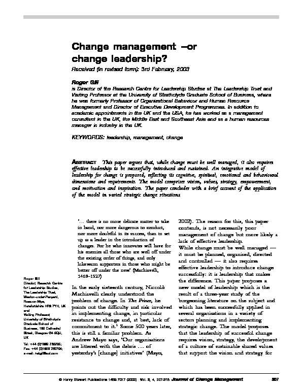 [PDF] Change management — or change leadership? - Brock University