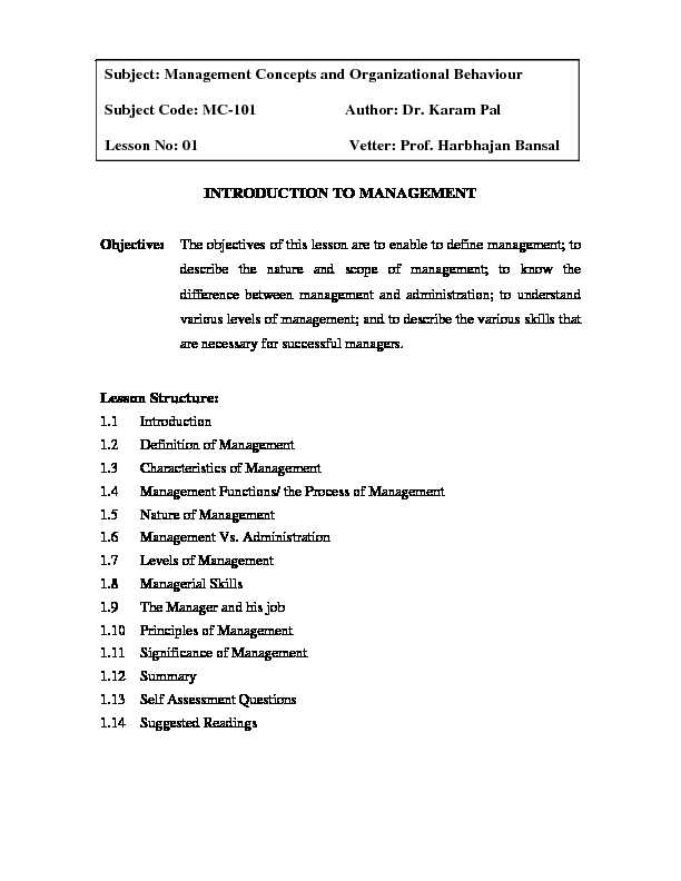 [PDF] Management Concepts and Organizational Behaviour Subject Code