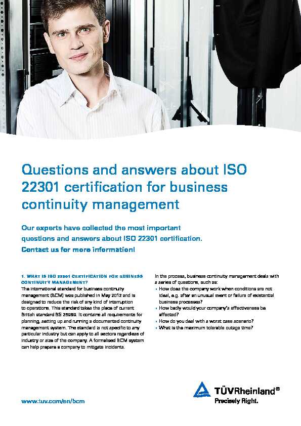 [PDF] Questions and answers about ISO 22301 certification - TUV Rheinland