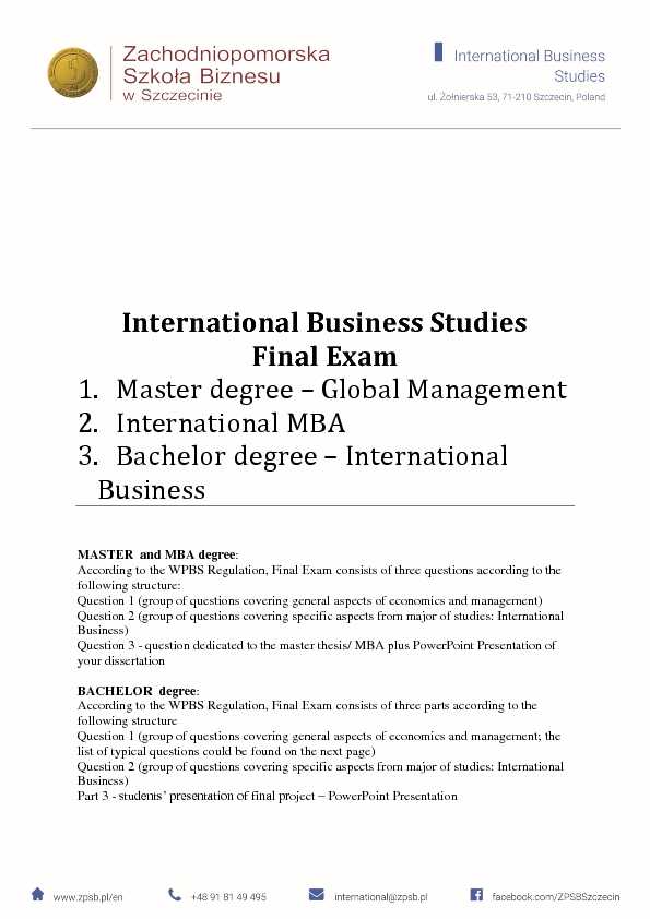[PDF] International Business Studies Final Exam 1 Master degree