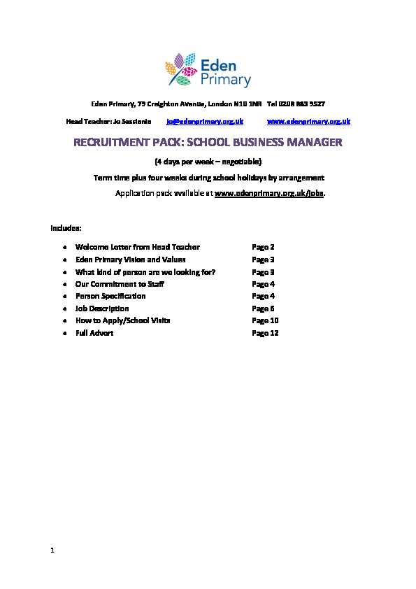 [PDF] RECRUITMENT PACK: SCHOOL BUSINESS MANAGER