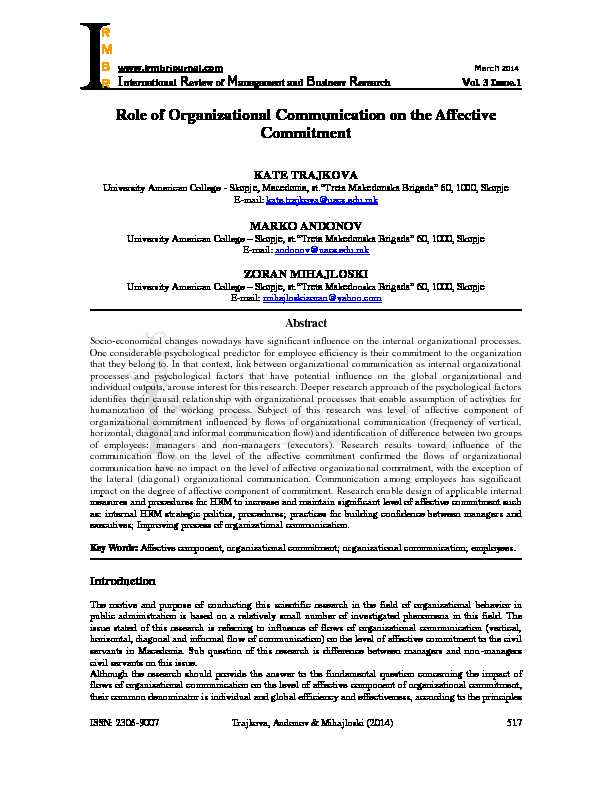 [PDF] Role of Organizational Communication on the Affective Commitment