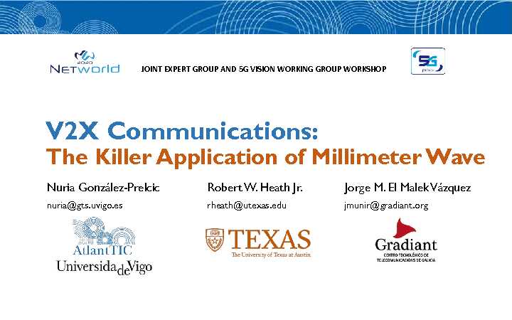 [PDF] V2X Communications: The Killer Application of Millimeter Wave