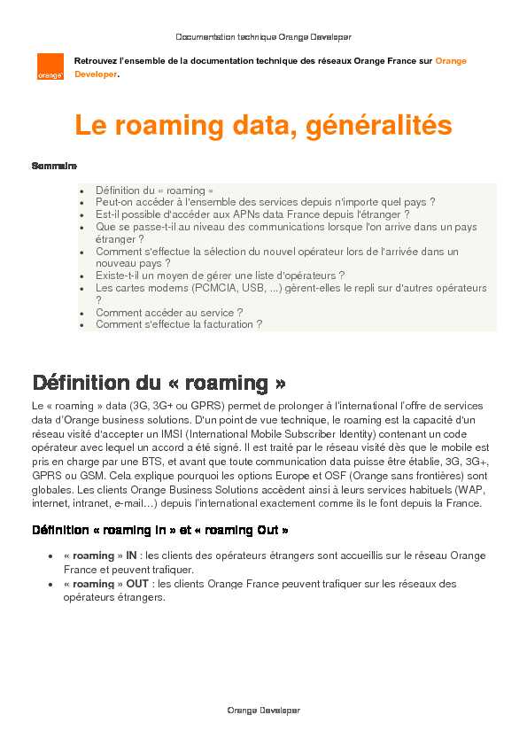 [PDF] Le roaming data généralités - Orange Developer