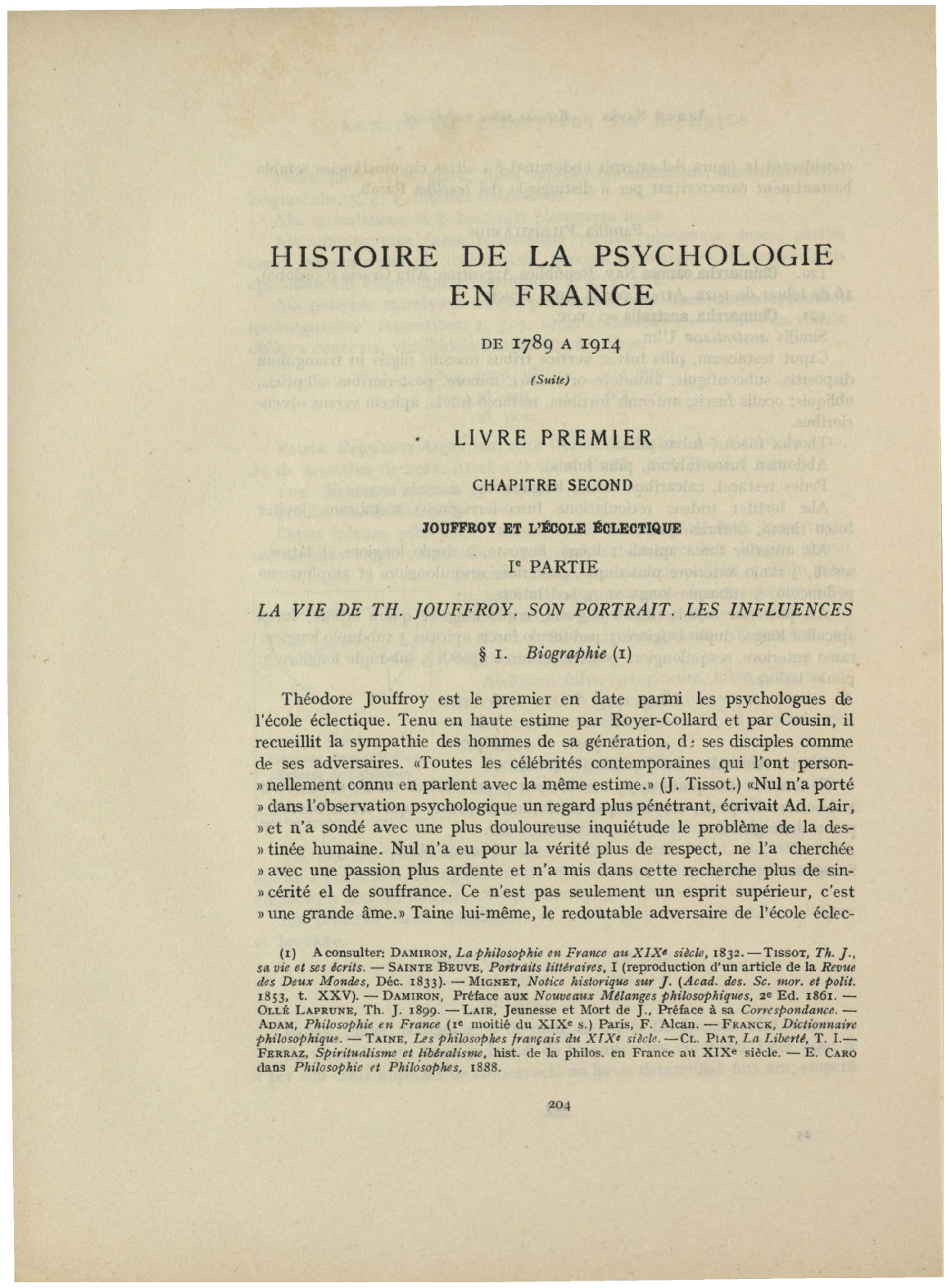 HISTOIRE DE LA PSYCHOLOGIE EN FRANCE