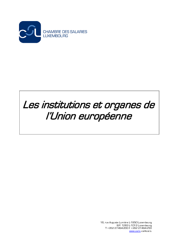 Les institutions et organes de l'Union européenne