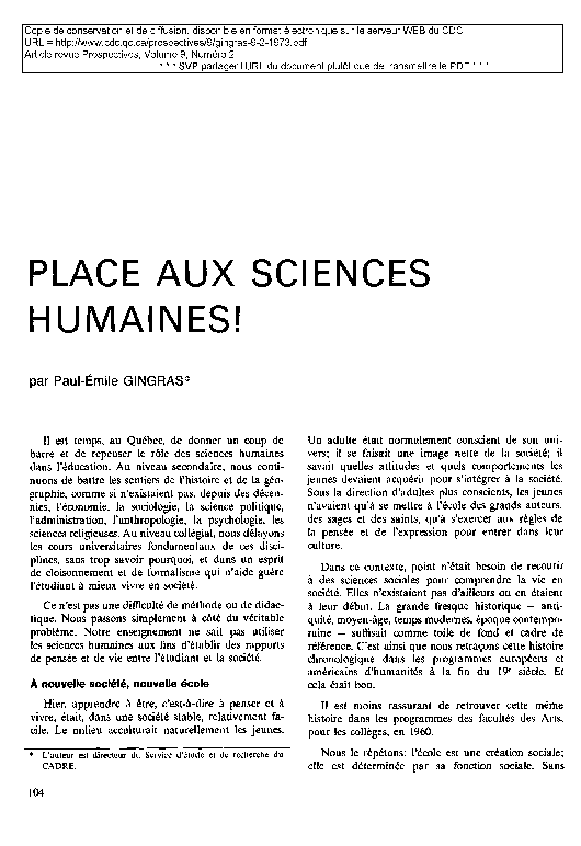 PLACE AUX SCIENCES HUMAINES!
