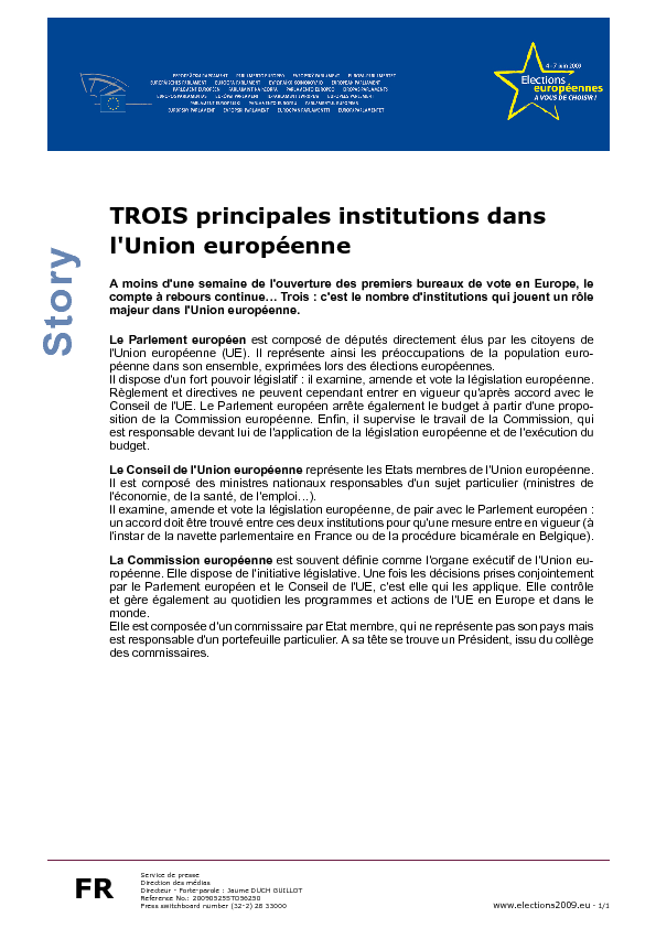 TROIS principales institutions dans l'Union européenne