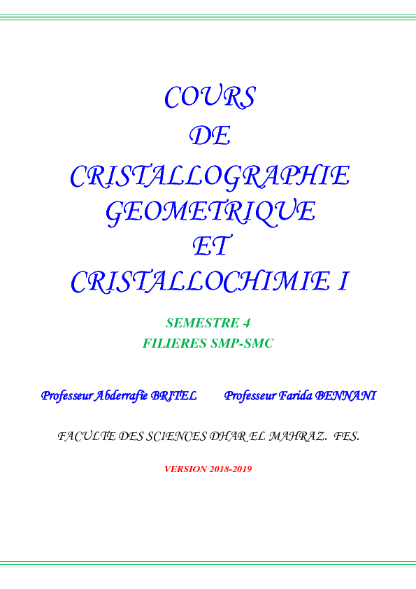 cours de cristallographie geometrique et cristallochimie i