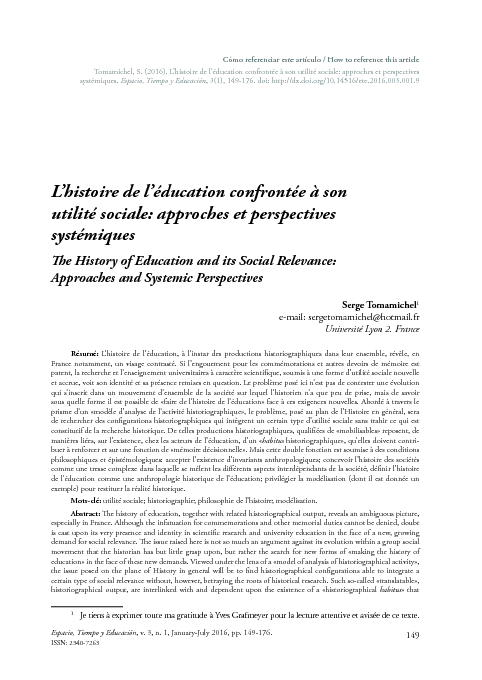 L'histoire de l'éducation confrontée à son utilité sociale
