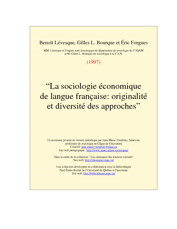 “La sociologie économique de langue française : originalité et