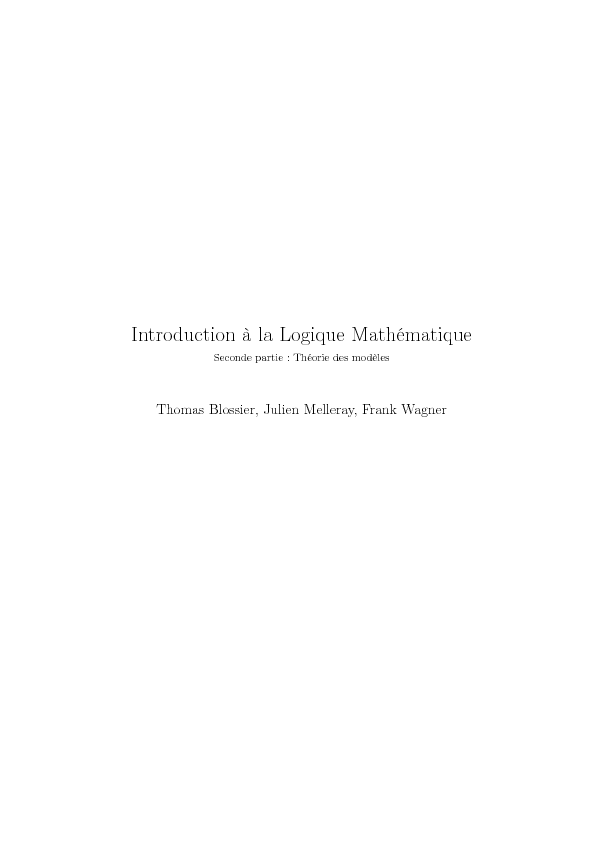 Introduction à la Logique Mathématique