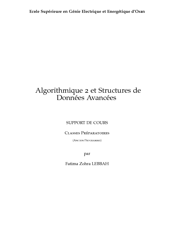 Algorithmique 2 et Structures de Données Avancées