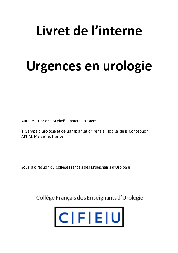 Livret de l'interne Urgences en urologie  Urofrance
