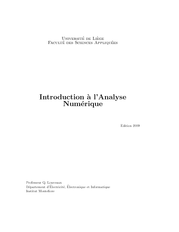 Introduction `a lAnalyse Numérique