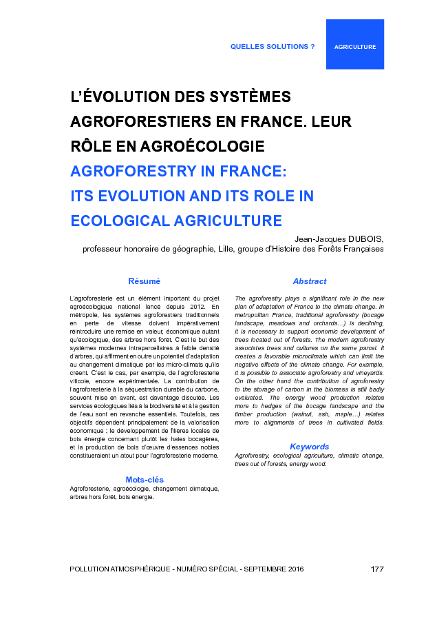 Lévolution des systèmes agroforestiers en France Leur rôle