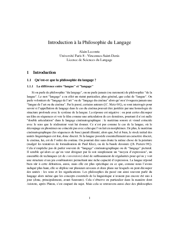 Introduction à la Philosophie du Langage