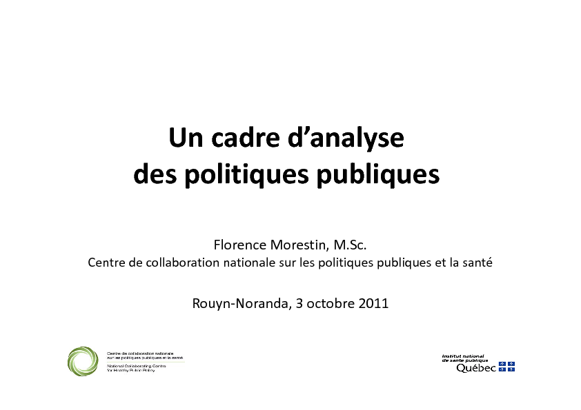 Un cadre d'analyse des politiques publiques