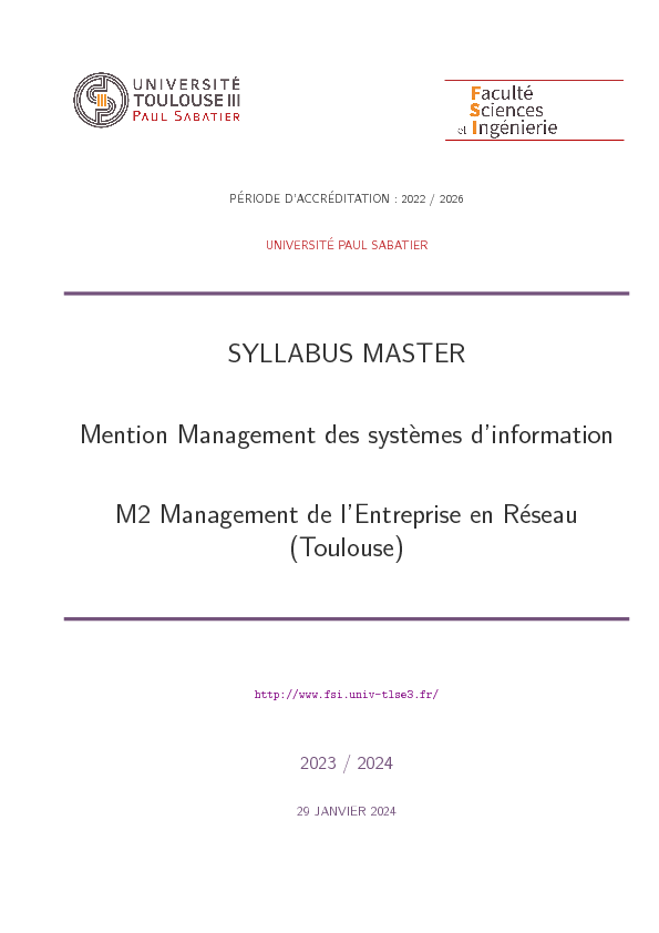 SYLLABUS MASTER Mention Management des syst`emes d