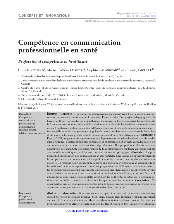 Compétence en communication professionnelle en santé