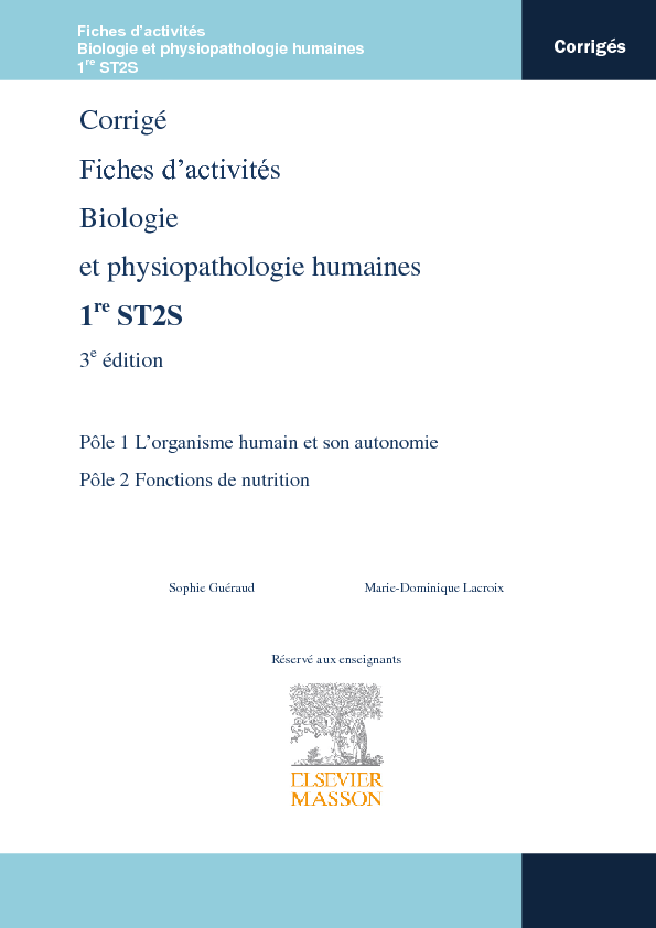 Corrigé Fiches d'activités Biologie et physiopathologie humaines 1