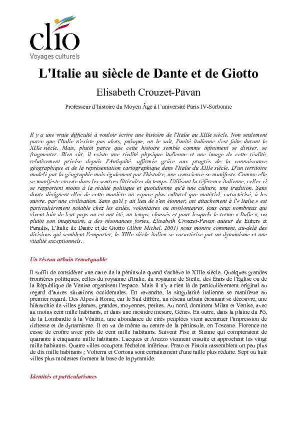 L'Italie au siècle de Dante et de Giotto