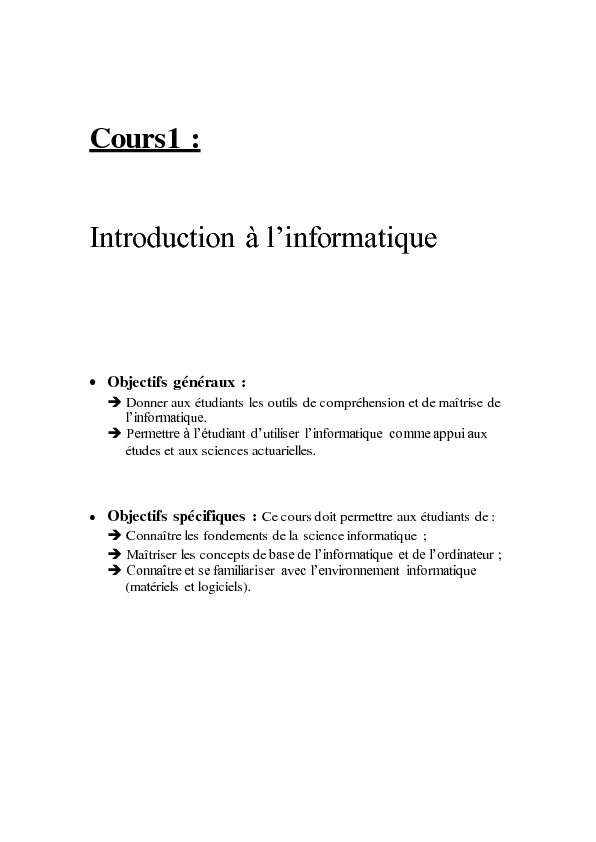 Cours1 : Introduction à linformatique