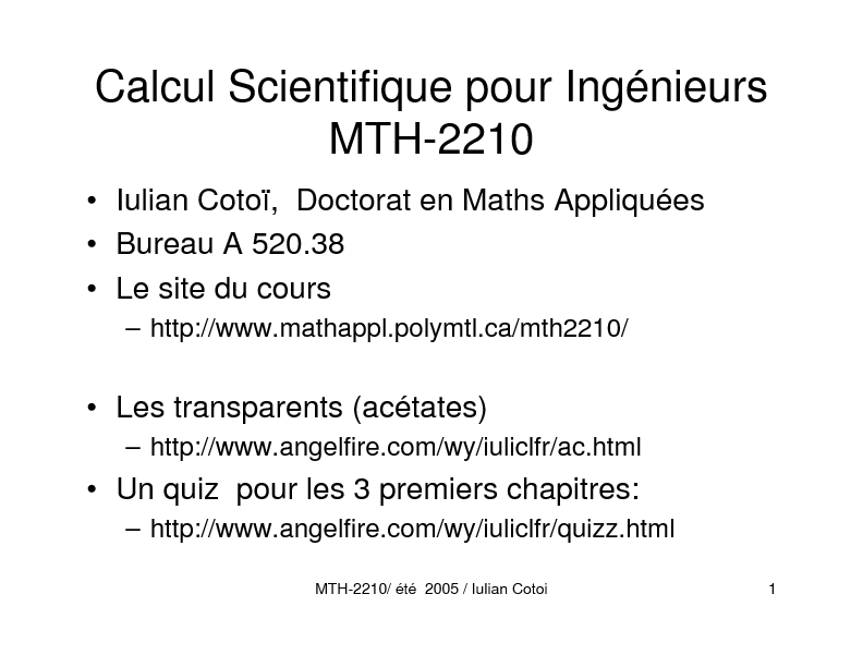 Calcul Scientifique pour Ingénieurs MTH-2210