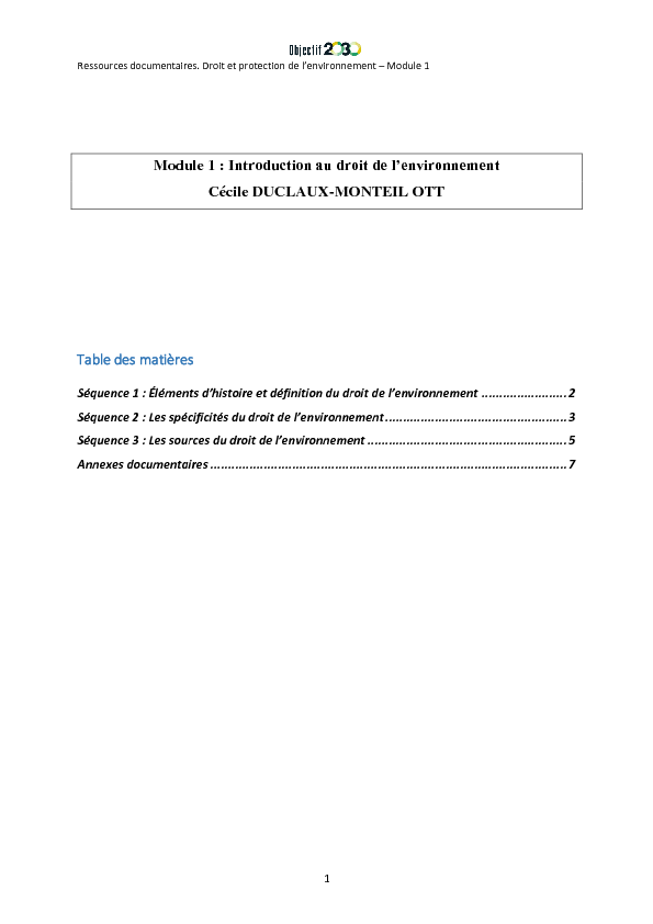 Module 1 : Introduction au droit de lenvironnement Cécile