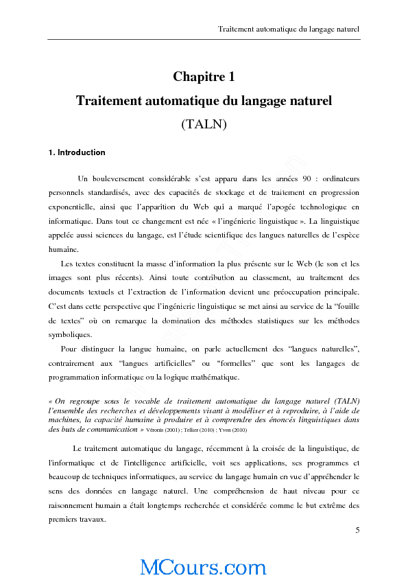 Chapitre 1 Traitement automatique du langage naturel (TALN)
