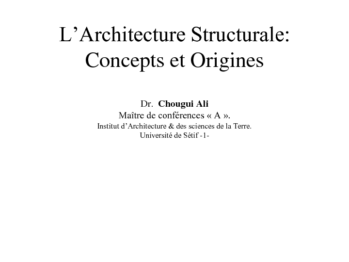 L'Architecture Structurale: Concepts et origines