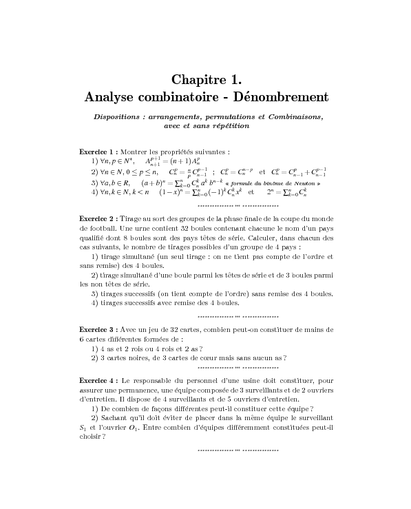 Chapitre 1 Analyse combinatoire