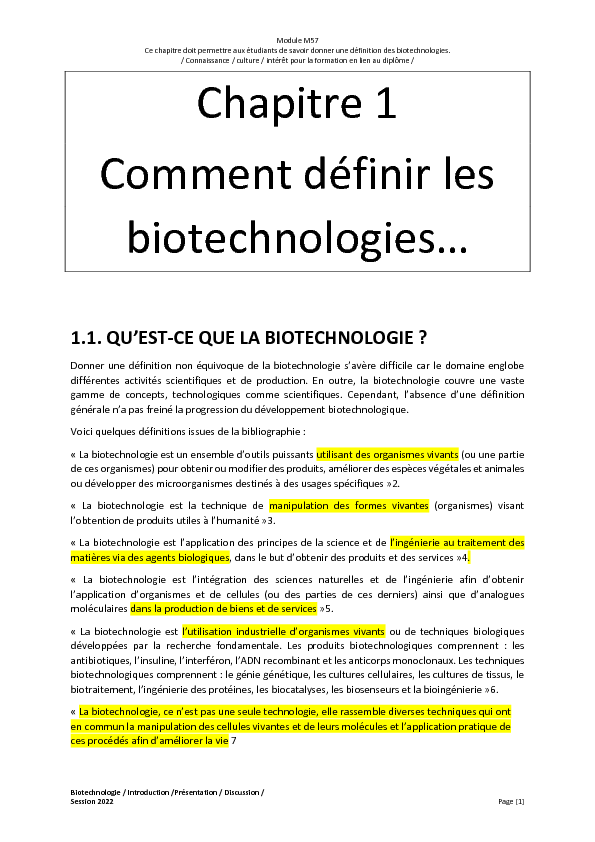 Chapitre 1 Comment définir les biotechnologies