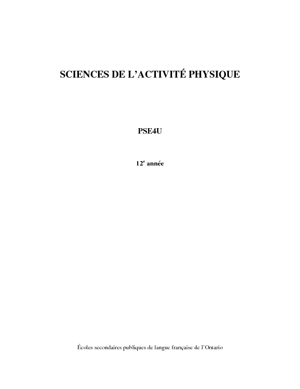 SCIENCES DE L'ACTIVITÉ PHYSIQUE