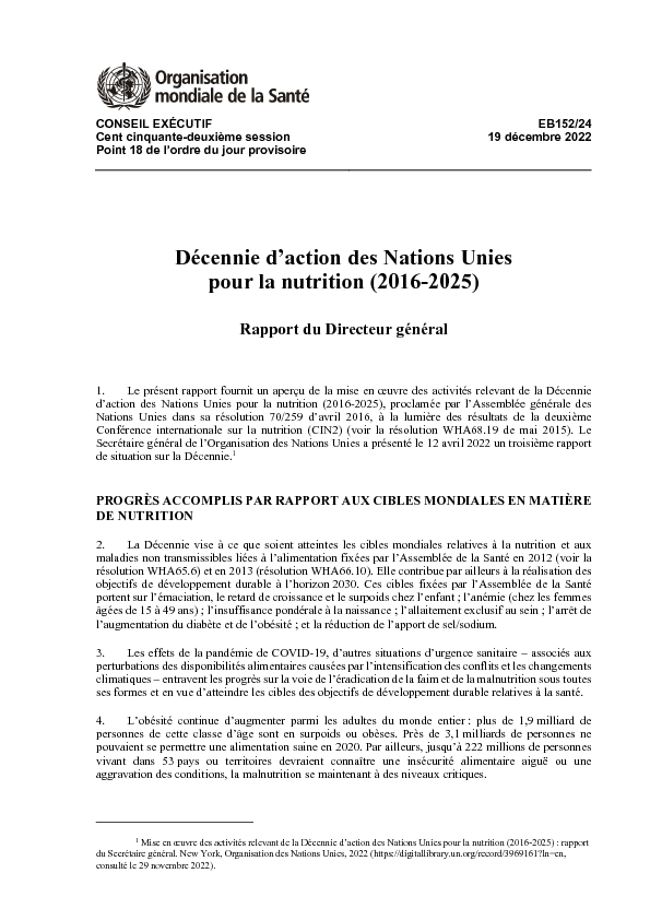 EB152/24 Décennie d'action des Nations Unies pour la nutrition