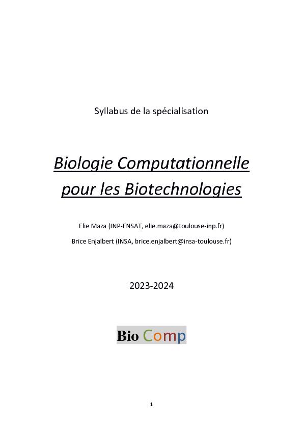 Biologie Computationnelle pour les Biotechnologies
