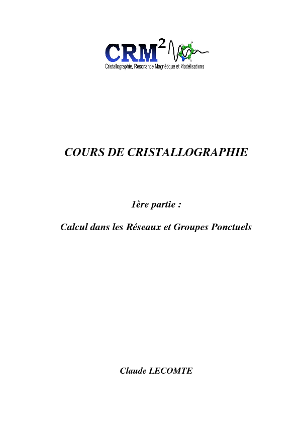 COURS DE CRISTALLOGRAPHIE